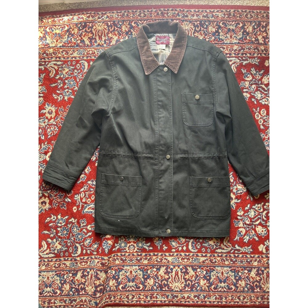 VTG Denim & Co Longline Barn Coat With Corduroy Collar and Cuffs SIZE M